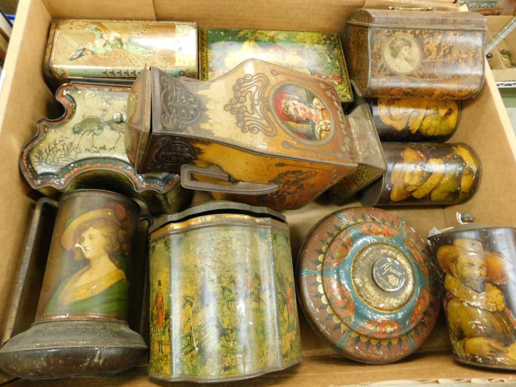 Box Lot of 9 Vintage Tins - As Is: See Photos for Details and Condition