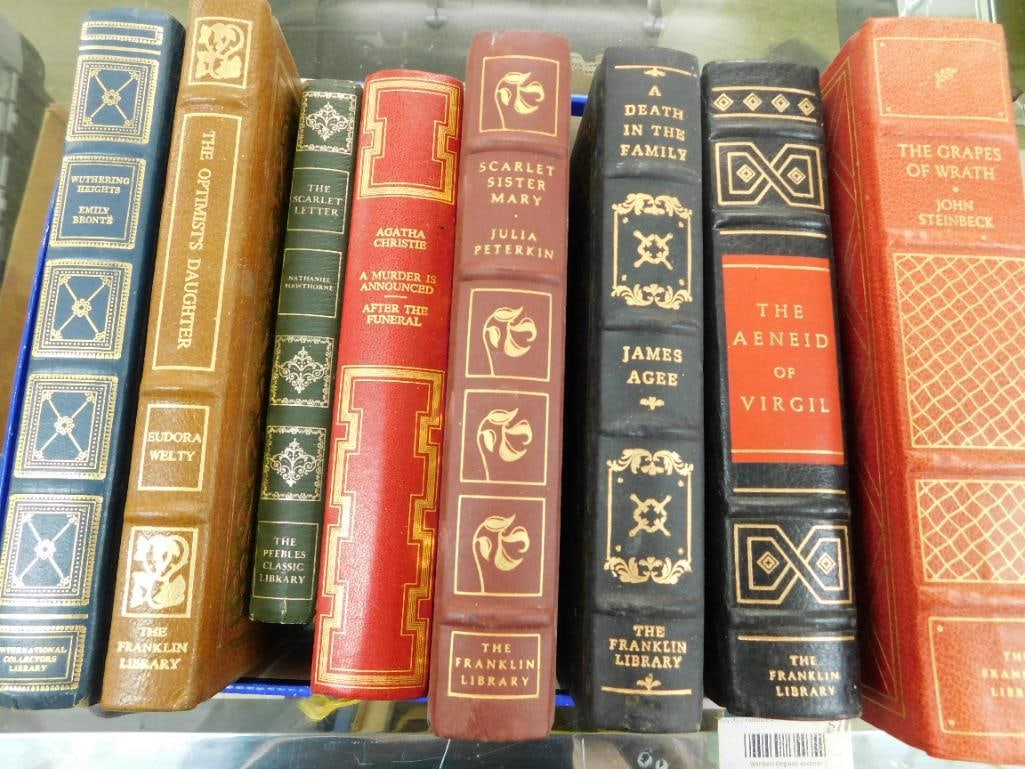 Box Lot of 9 Leather Bound Books - Good Shape - Misc. Titles (1 of 6)