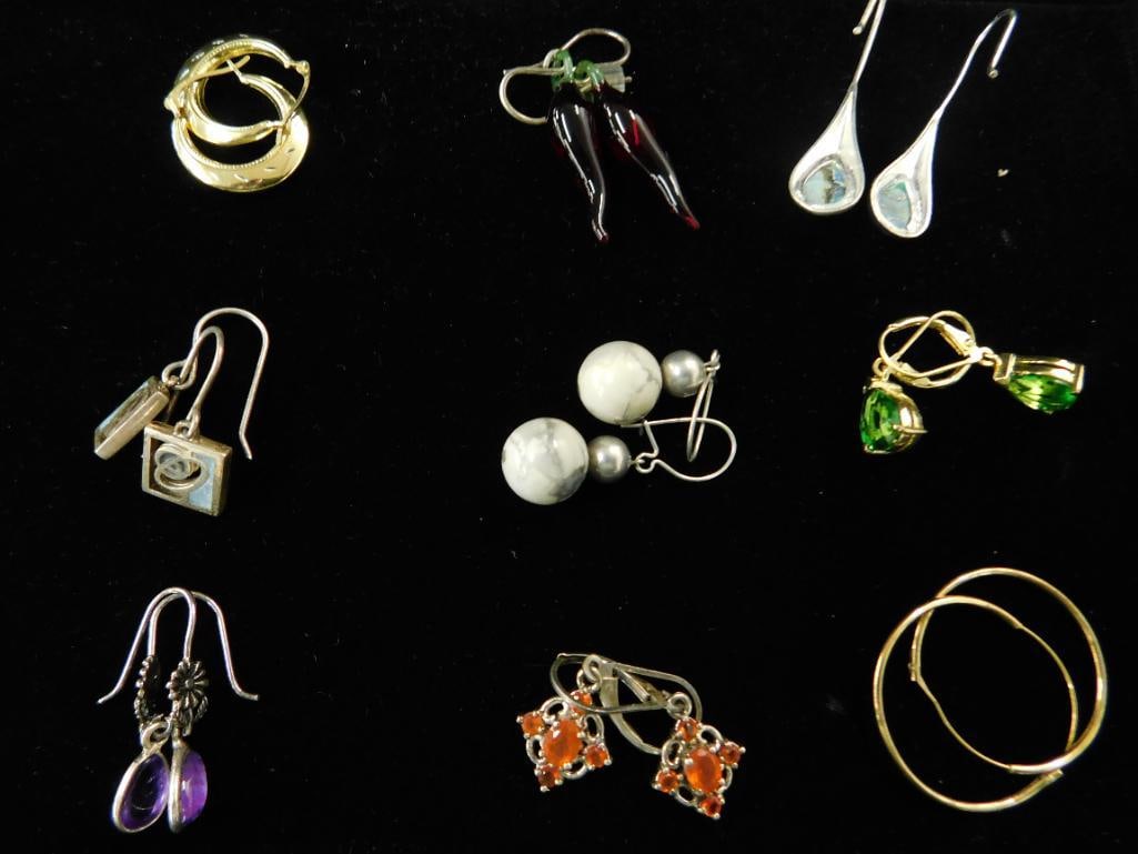 Sterling Silver - 9 Pairs of Pierced Earrings - 19 Grams Tw (1 of 11)