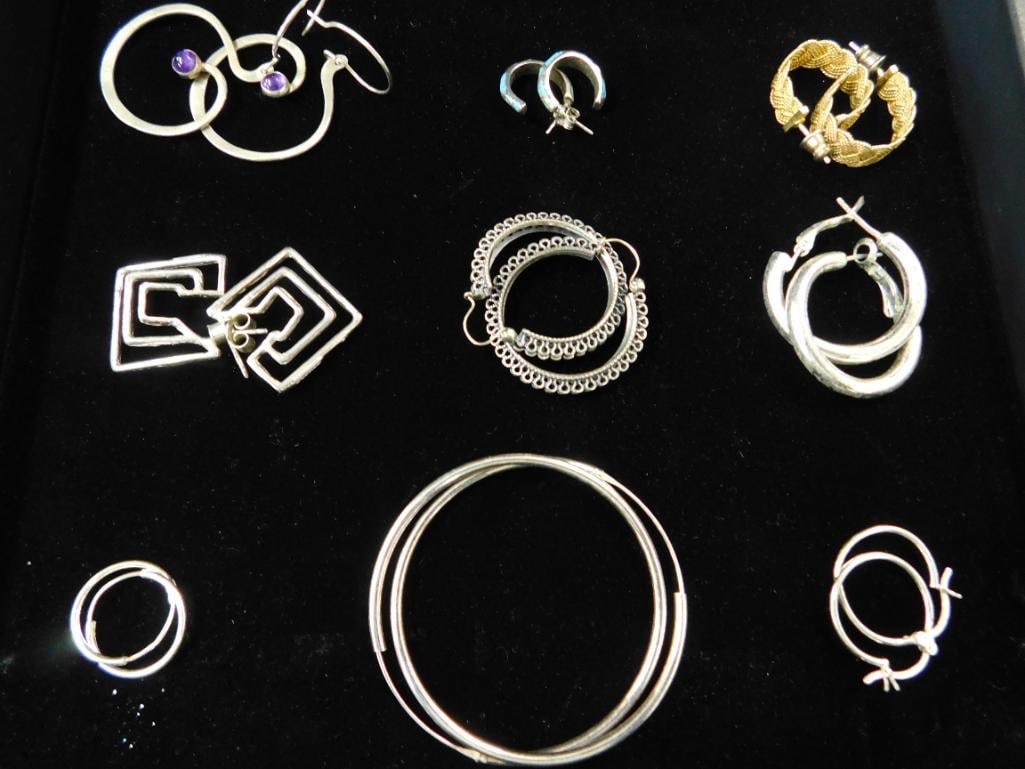 Sterling Silver - 9 Pairs of Pierced Earrings - 36 Grams TW (1 of 11)