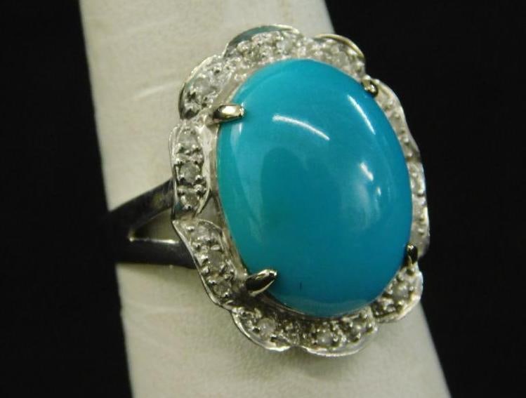 14K White Gold - Ring - Turquoise - Size 7.25 - 3.8 Grams TW (1 of 5)