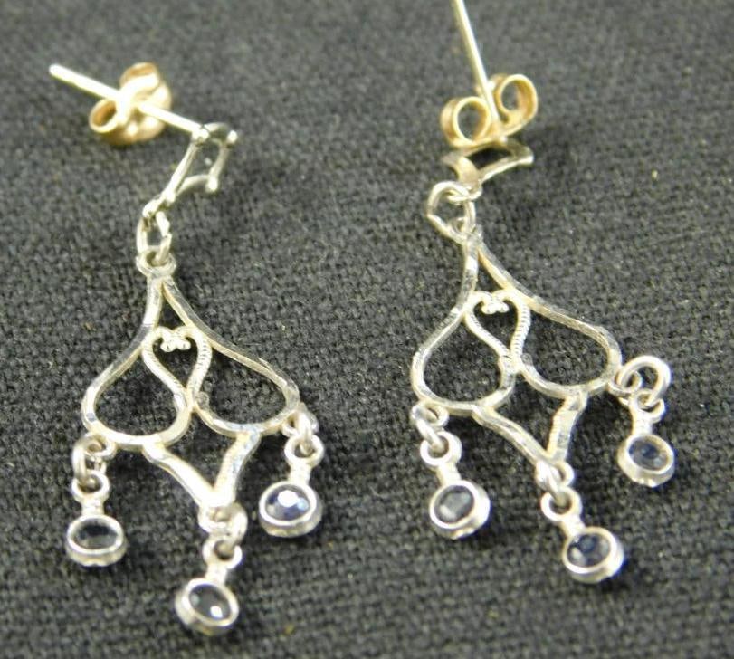 14K White Gold Pierced Earrings - Blue Spinel - 1.1 Grams: See Photos for Details and Condition