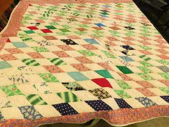 Vintage Hand Sewn Quilt - Diamond Pattern - 81" x 66"