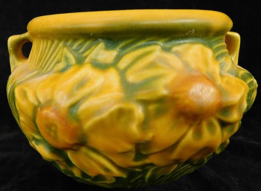 Roseville Pottery - #661-4 - Peony - Yellow - Small Jardinaire - 4" x 6": See Photos For Condition and Details