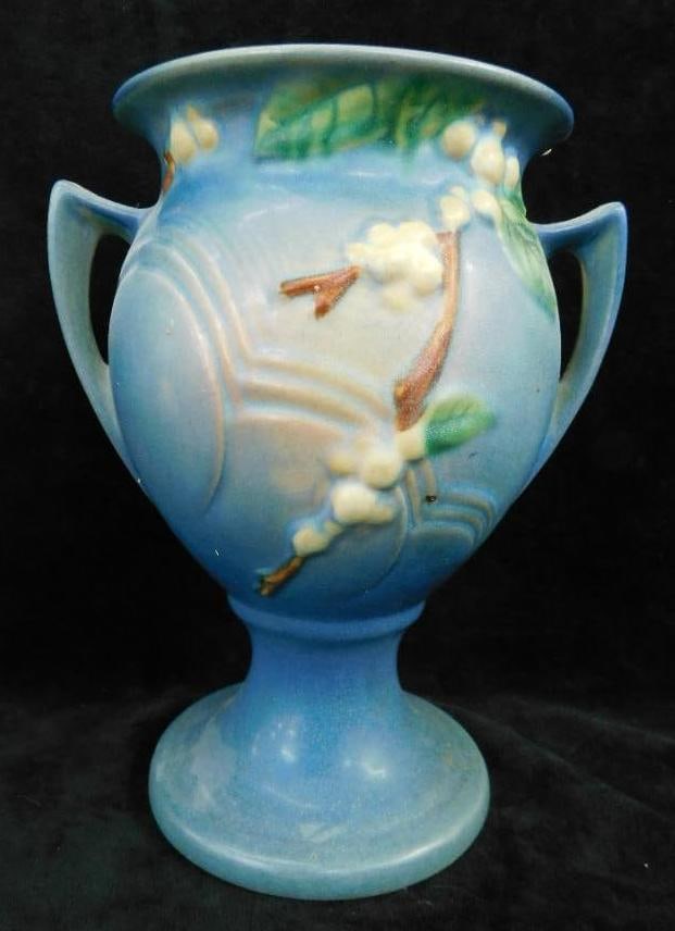 Roseville Pottery - #IUR-8" - Snowberry - Blue - Double Handled Vase - 8.5" x 7" x 5.5" (1 of 10)