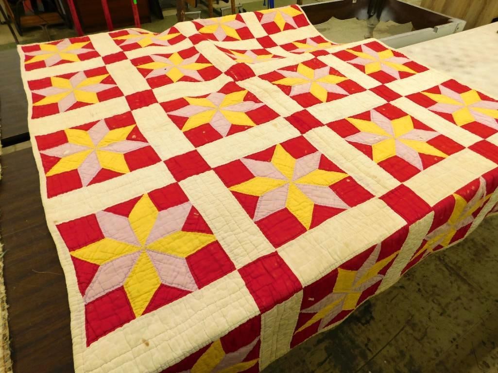 Vintage Hand Sewn Quilt - 8 Pointed Star - 75" x 60" (1 of 15)