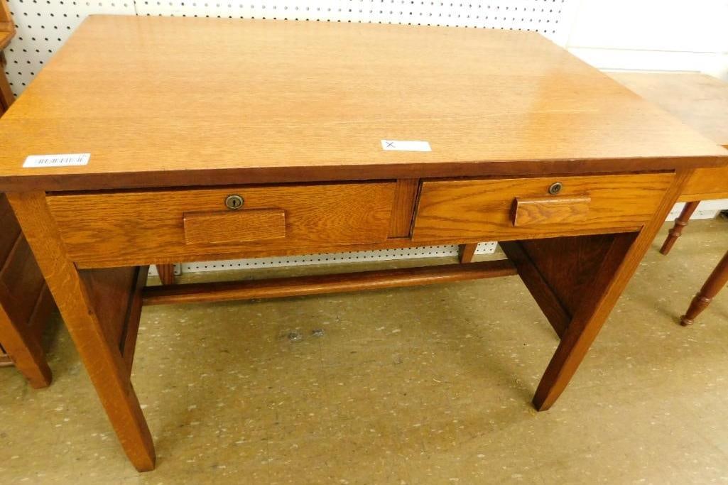 2 Drawer Oak Teacher/Student Desk: 30" x 42" x 26"