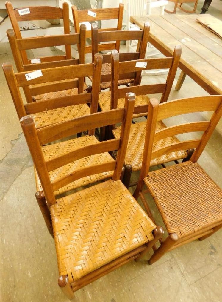 6 Ladder Back Mismatched Chairs with Woven Seats - 6 Pieces One Money: Each Approx. 34.5" x 17" x 15"