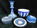 Wedgwood Pottery - England - Jasperware - Royal Blue - 2 Trinket Boxes - Candle Stick