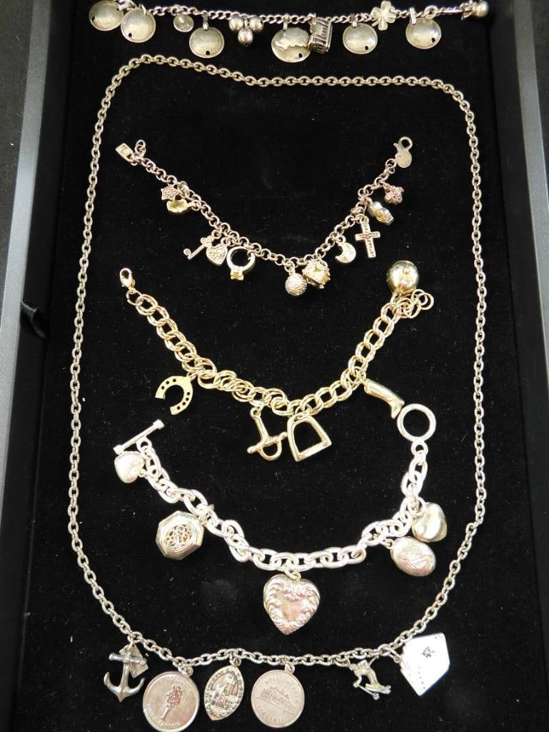 Costume Jewelry - Charm Bracelet - Silver Tone - 4 Pieces plus 1 Necklace (1 of 18)
