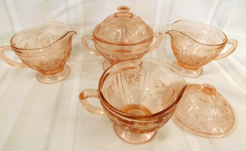 Federal Depression Glass - Pink - Rose Of Sharon - 2-7.5" Covered Dishes: See Photos For Condition and Details