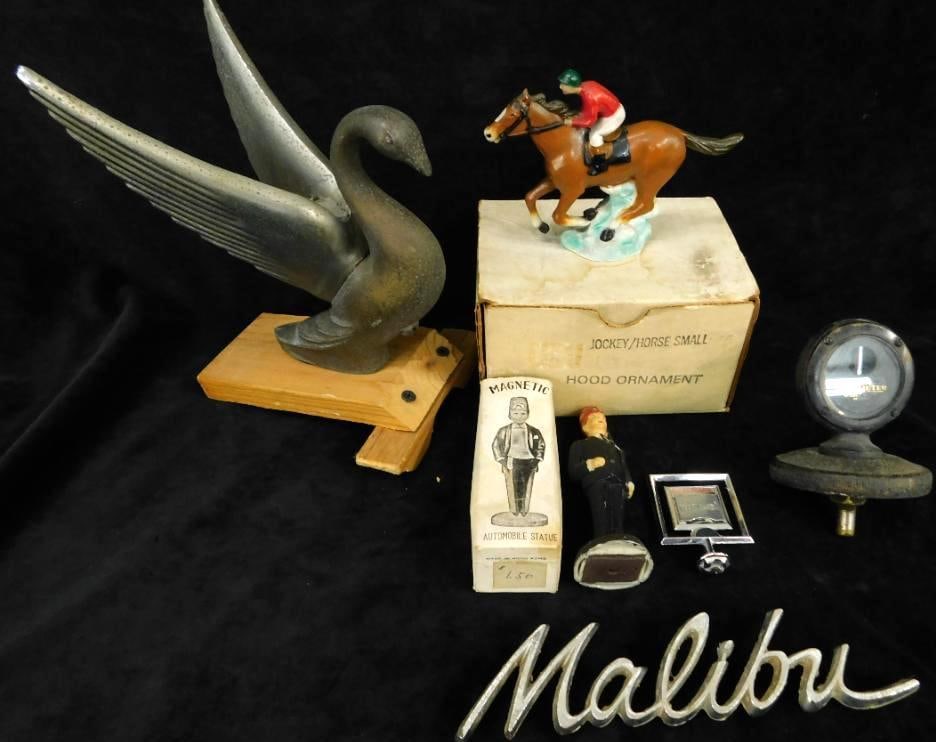 Box Lot of Misc. Automobile Items - Boyce Motometer Radiator Cap - Swan Hood Ornament (1 of 20)