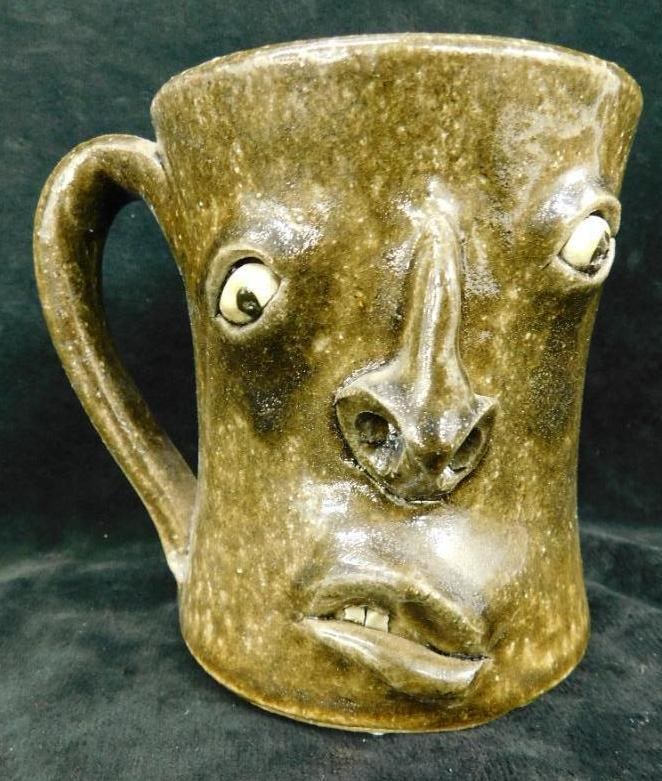 Southern Folk Art Pottery - Signed David Meaders - Face Tankard - 5.25" x 6" x 4.25" (1 of 9)