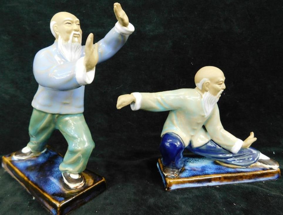 Pair of Japanese Mudman - Exercising - 4.0" and 6.0" Tall: See Photos For Condition and Details