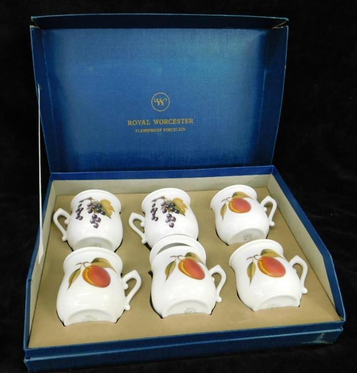 Royal Worcester - Evesham Pattern - Gold Rim - 6 Jam Pots - Original Box (1 of 10)