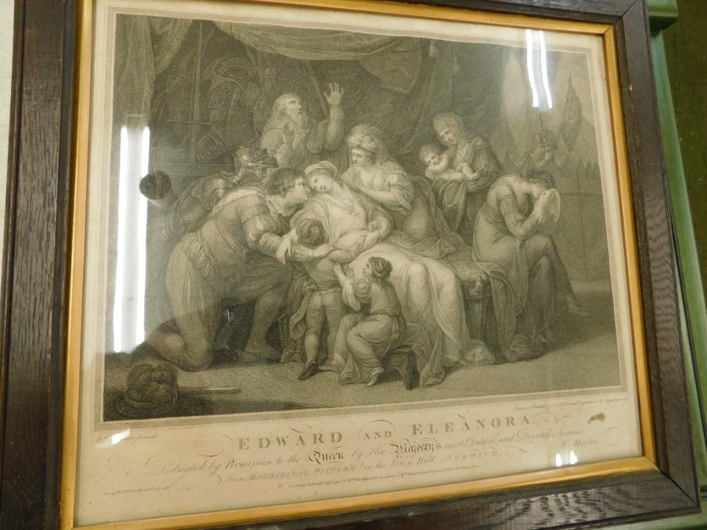 Vintage Framed Engraving By William Martin Pinxit - "Edward and Eleanora" - 17" x 19" (1 of 12)