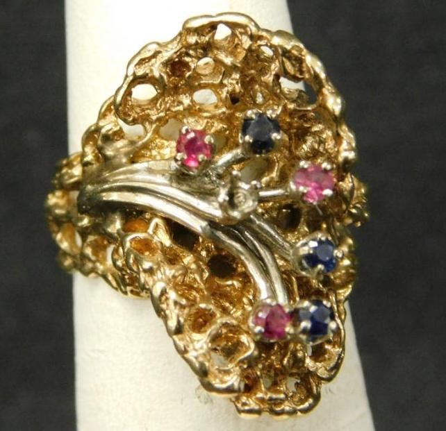 14K Yellow Gold - Ring - Size 6 - Sapphire and Ruby - Missing 1 Stone - 9.1 Grams TW: See Photos For Condition and Details