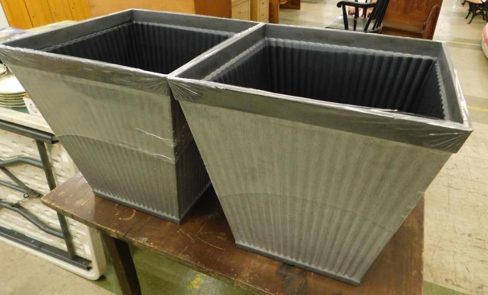 Pair of Modern Unused Plastic Planters - Each 17" x 16.5" x 16.5" (1 of 8)