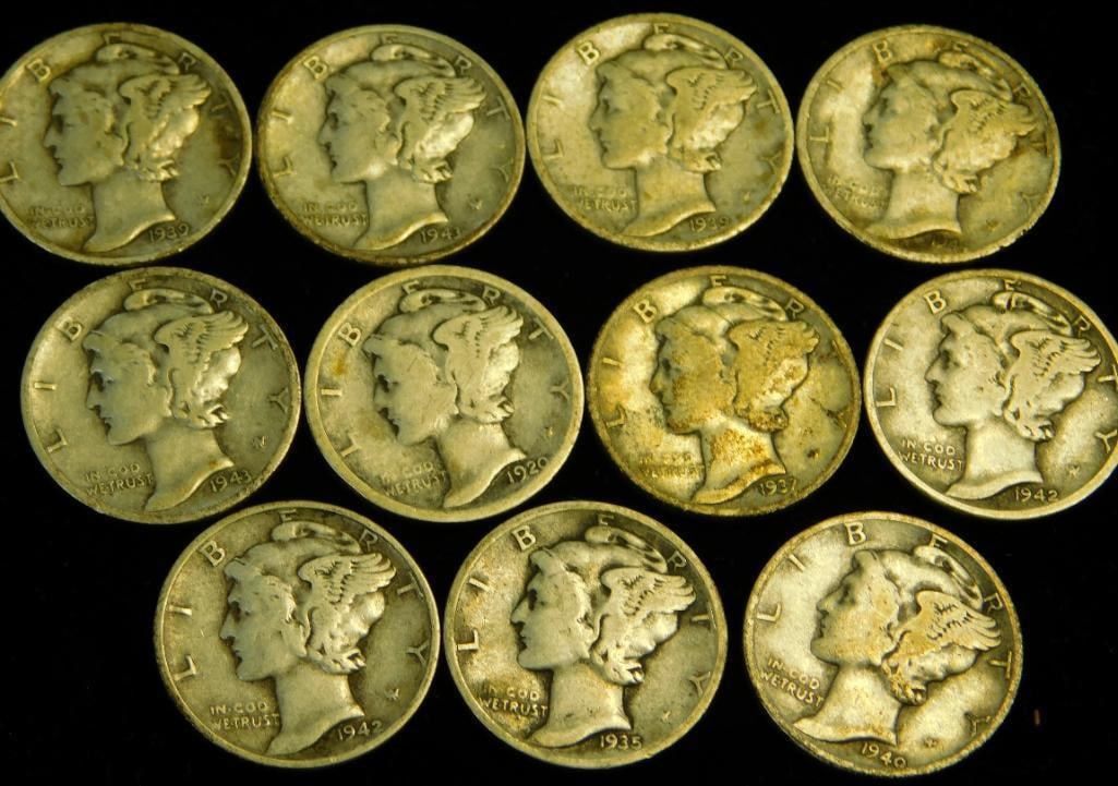 Group of 11 Silver Mercury Dimes (1 of 14)