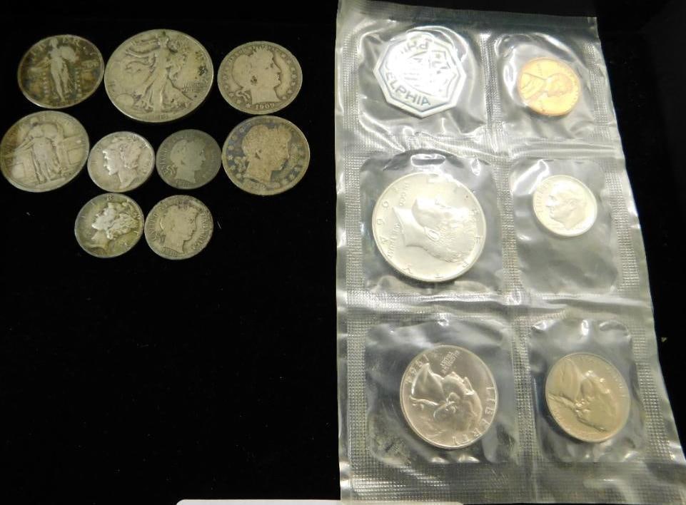 Tray Lot 4 Silver Quarters - 4 Silver Dimes - 1 Silver Half - 1964 Silver Kennedy Half Proof Set (1 of 10)