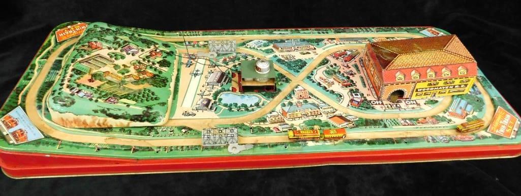 Vintage Woodhaven Metal Stamping Co. Litho Tin Electric Twin-Train Set - No Box - #372 (1 of 16)