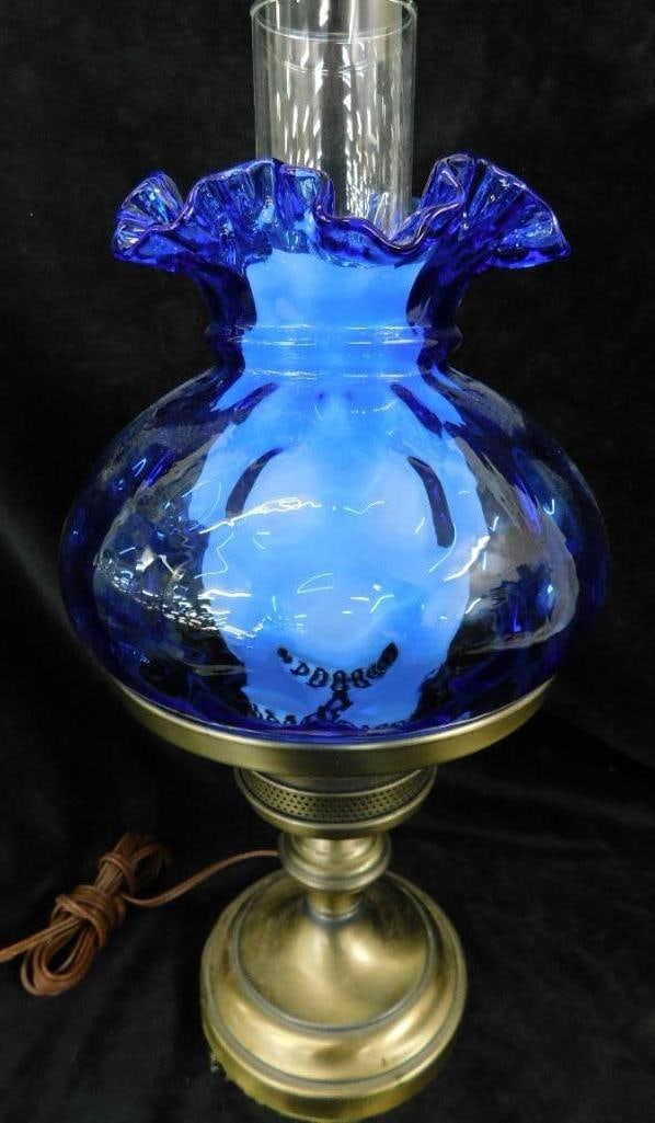 Fenton Glass - Lamp - Blue Shade - 17.25" x 8.5" (1 of 9)