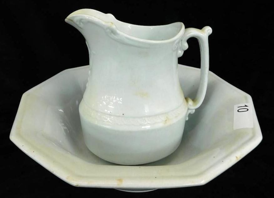 Vintage Johnson Bros. Ironstone Pitcher and Basin - Basin 5" x 14.5": See Photos For Details and Condition