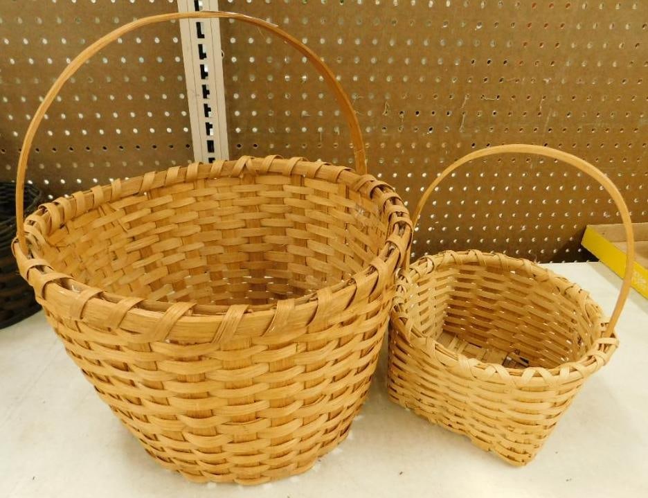 Pair of Vintage Baskets - 15" x 14" x 15" and 11.5" x 9" x 9" (1 of 9)
