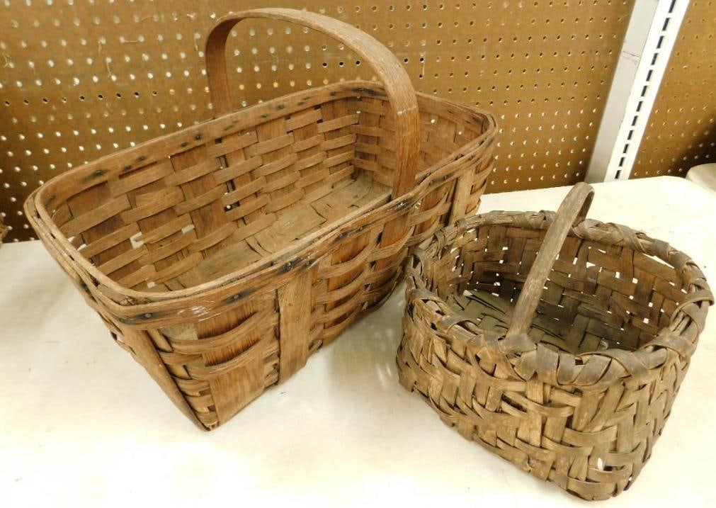 Pair of Vintage Baskets - 12.5" x 20" x 12" and 8" x 10" x 9.5": See Photos For Details and Condition