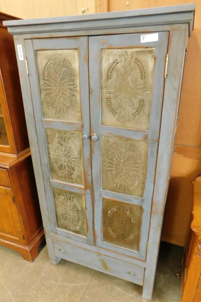 Modern Painted Pie Safe with Pierced Metal Door inserts - 63.5" x 32.5" x 15.5" (1 of 11)