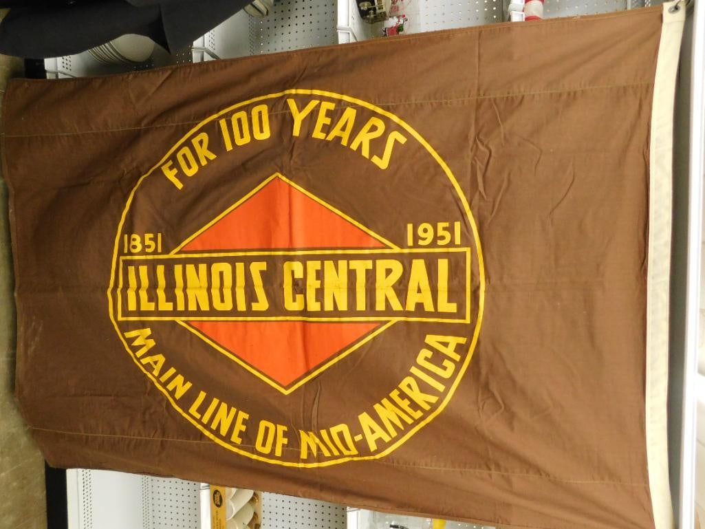 Vintage 1951 Illinois Central 100 Year Anniversary Flag - Canvas - 70" x 48" (1 of 9)
