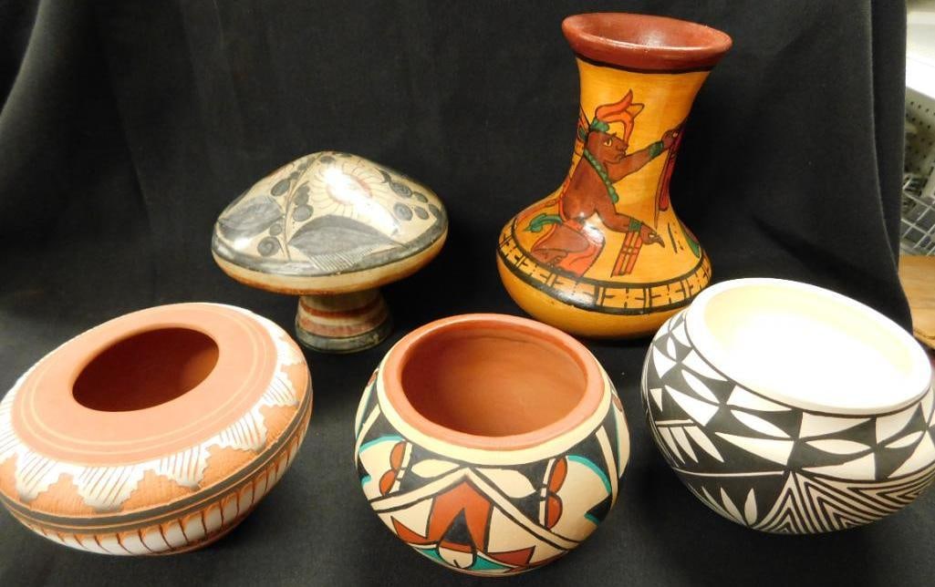 Box Lot with Misc. Native American Signed Pots - Mexican Pots - 2.5" to 6" (1 of 20)