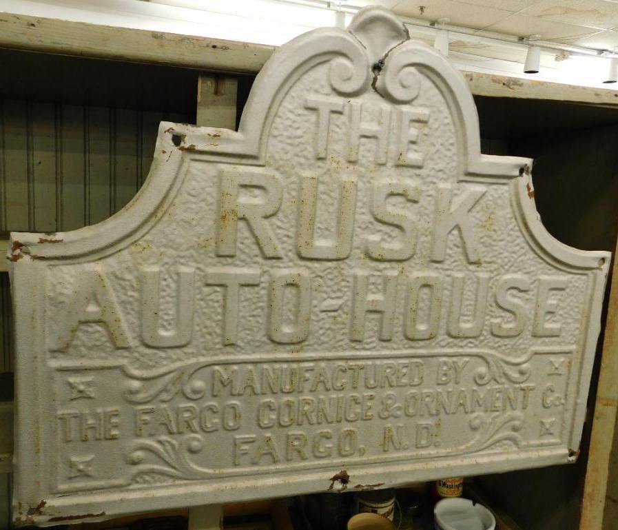 Vintage Metal "The Rusk Auto-House" Advertising Sign - 23" x 29.5": See Photos For Condition and Details