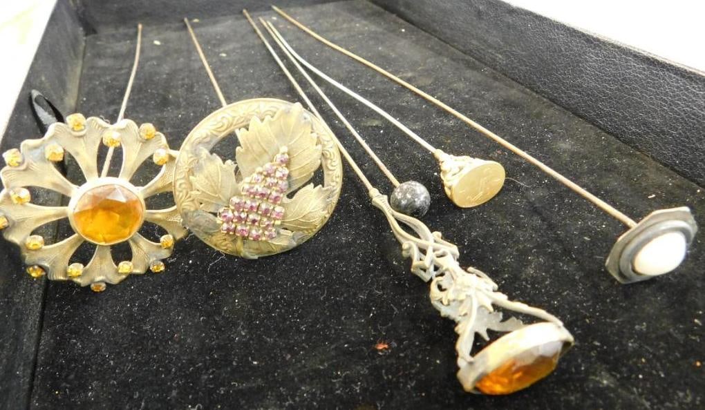 Tray Lot of 6 Vintage Long Hat Pins - 9.5" to 12.5" Long: See Photos For Condition and Details