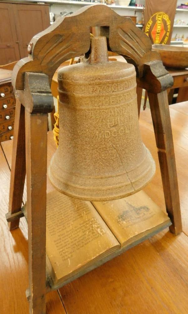 Vintage Liberty Bell Lamp - Wood Frame - Pottery Bell - 15" x 12" x 7.5" (1 of 9)