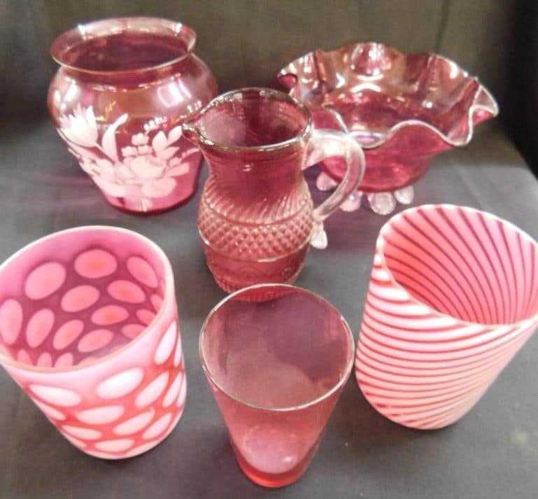 Box Lot of Vintage Glass - 2 Blown Rocks Glass - Mary Gregory Vase - Blown Bowl - Pitcher (1 of 9)