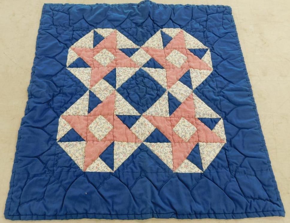 Small Hand Sewn Infants Quilt - 22.5" x 22.5": See Photos For Condition and Details