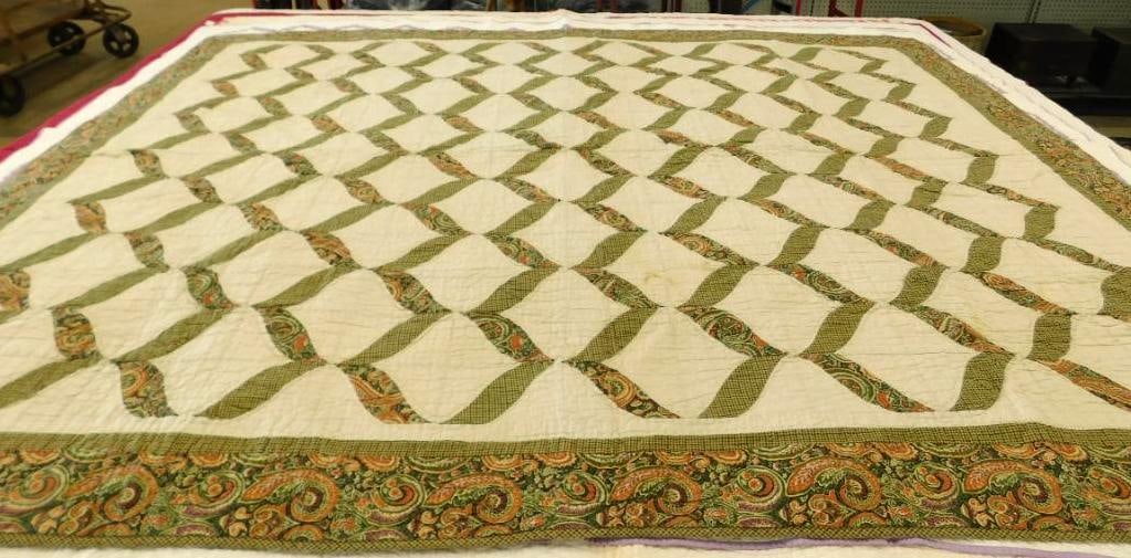 Vintage Hand Sewn Quilt - 84" x 66": See Photos For Condition and Details