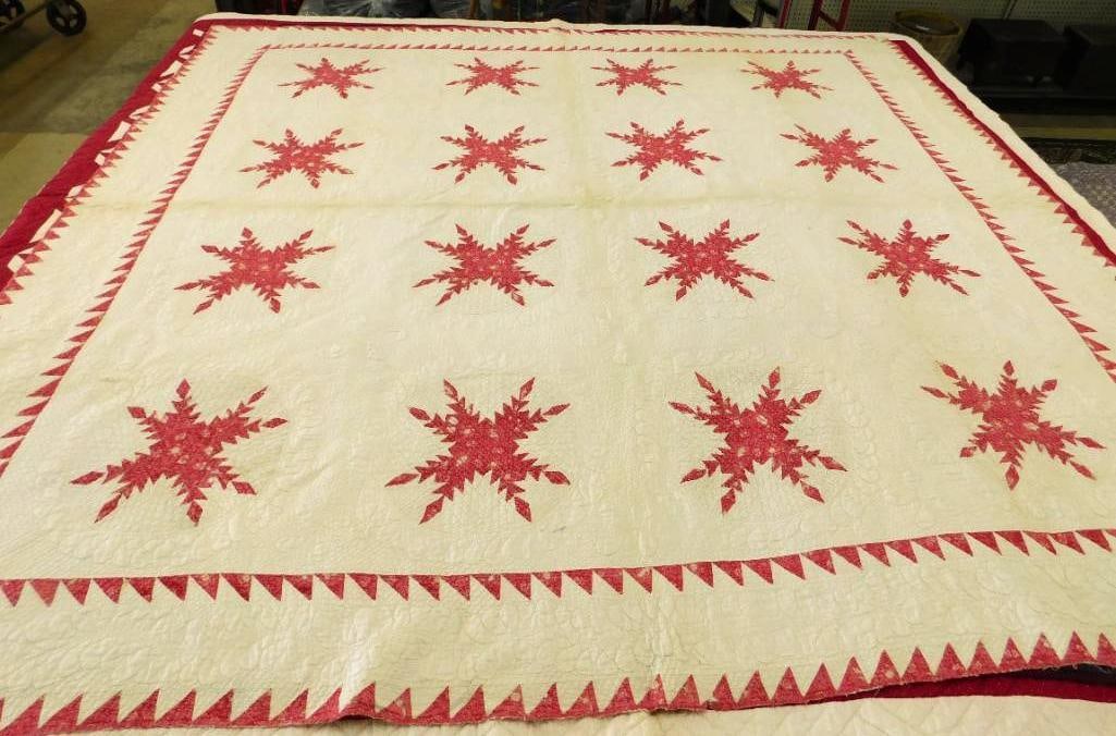 Vintage Machine Sewn Quilt - Snowflake - 89" x 84" (1 of 15)