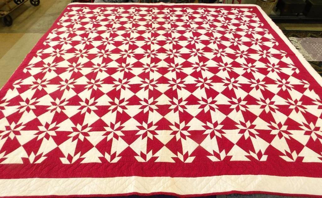 Vintage Hand Sewn Quilt - 102" x 93": See Photos For Condition and Details