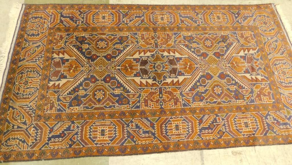 Vintage Woven Area Rug - Navy Beige Brown and Maroon - 78" x 42" (1 of 10)