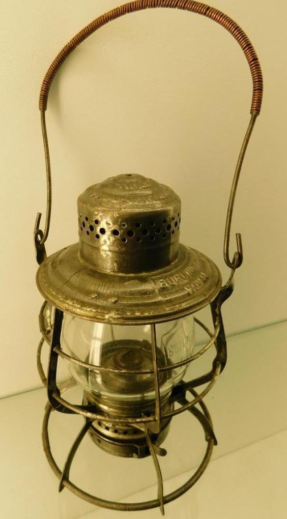 Vintage Railroad Lantern - Adlake - Burlington Route - Red Globe - 10.25" x 6.75" (1 of 12)