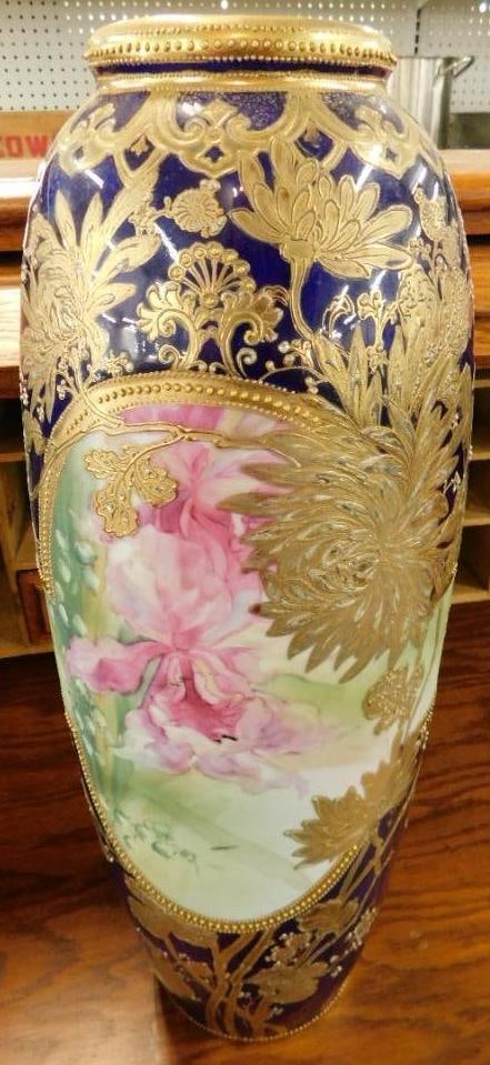 Nippon - Japan - Hand Painted Porcelain Vase - 18" x 6.5" (1 of 8)