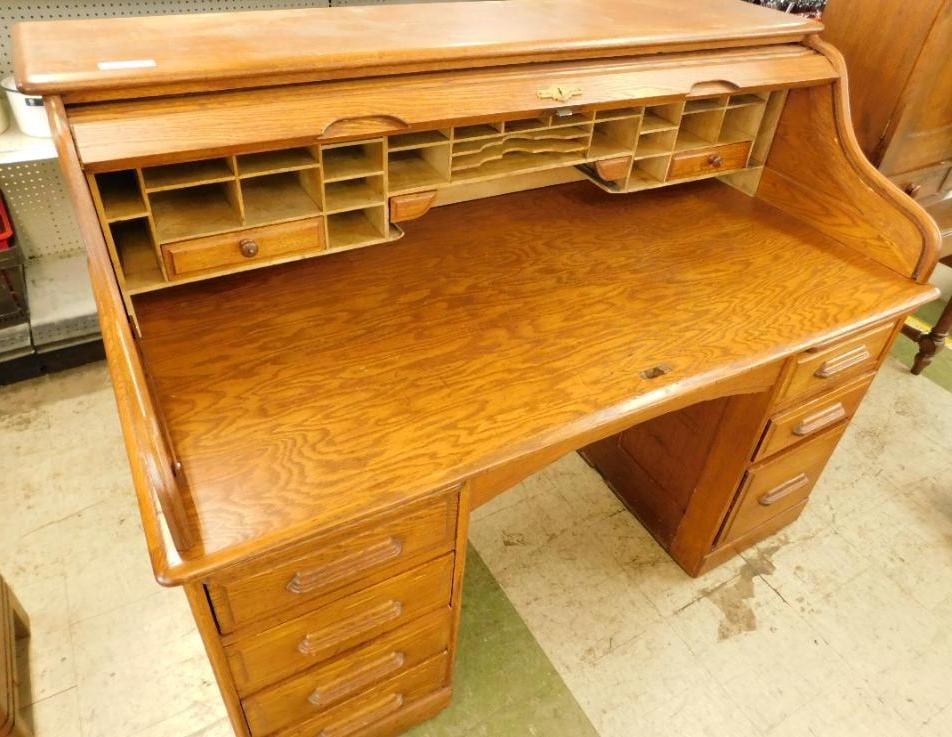 Minneapolis Office and School Furniture Co Roll Top Desk - 46.5" x 60" x 32" (1 of 10)