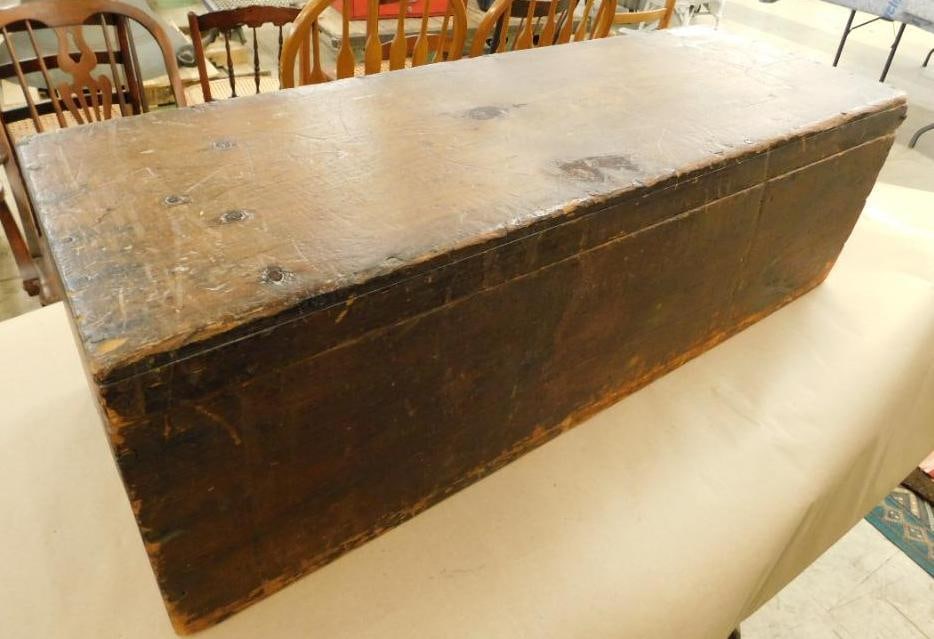 Vintage Wood Box with Hinged Lid - 10.5" x 33.5" x 12" (1 of 11)