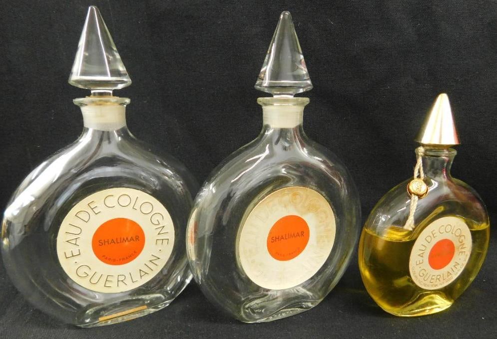 Group of 3 Guerlain Shalimar Perfume Bottles - Paris - France - 4.5" - 6" - 6": See Photos For Details and Condition