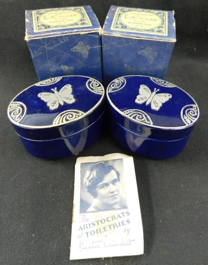 Pair of Lucritia Vanderbilt - Face Powder #21 - Metal Butterfly Boxes - Each 2" x 3" x 2.25" (1 of 12)