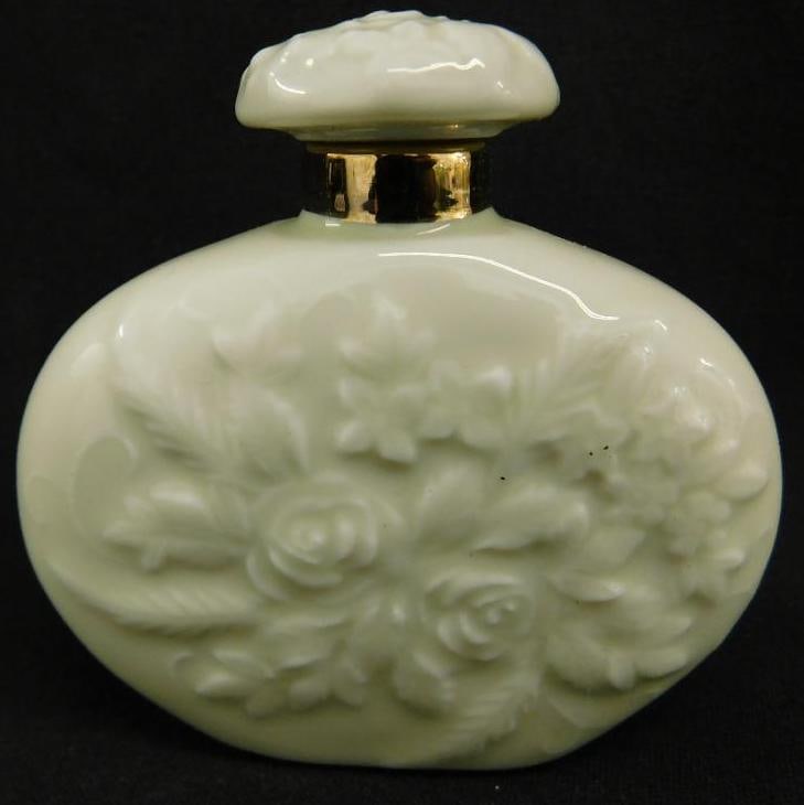 Porcelain Floral Perfume Bottle With Stopper - 3.25" Tall: See Photos For Details and Condition
