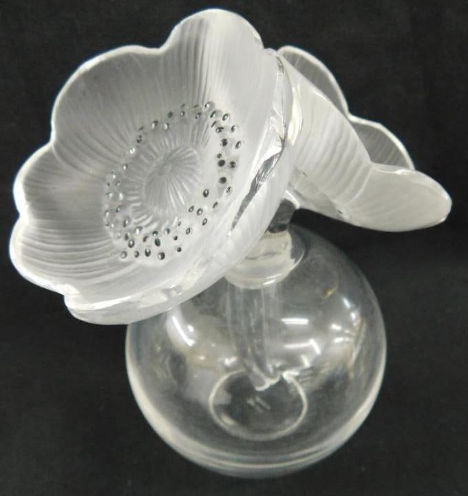 Large Lalique Signed Perfume Bottle With Frosted Flower Stopper - 6.25" x 6" x 4" (1 of 13)
