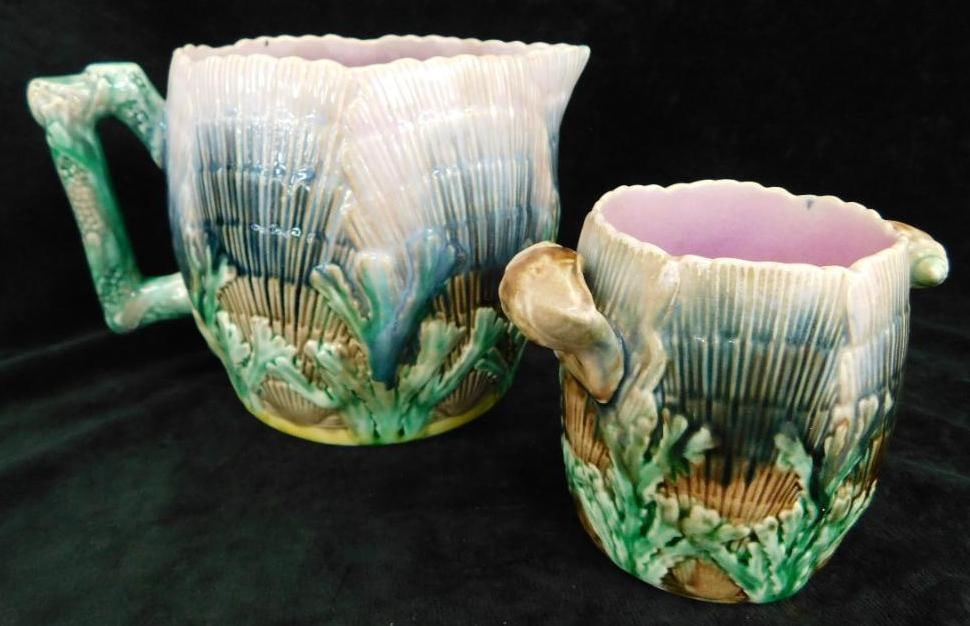 Vintage Etruscan Majolica - 5" Pitcher - 3.5" Double Handled Mug (1 of 10)